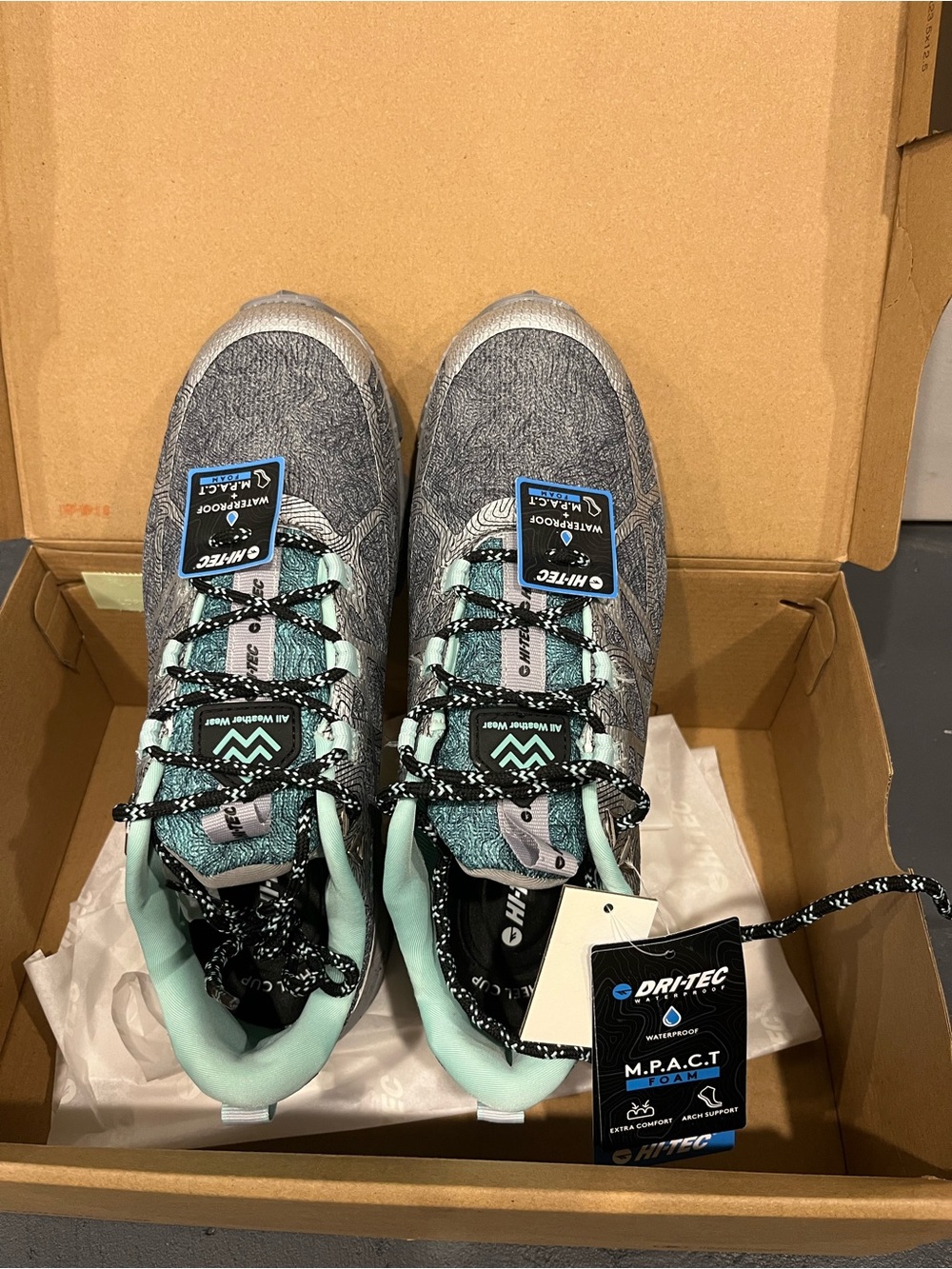 Hi-Tec Womens Mauna Hiker WP Waterproof Hiking Shoes Size 9.5 Grey Green NIB